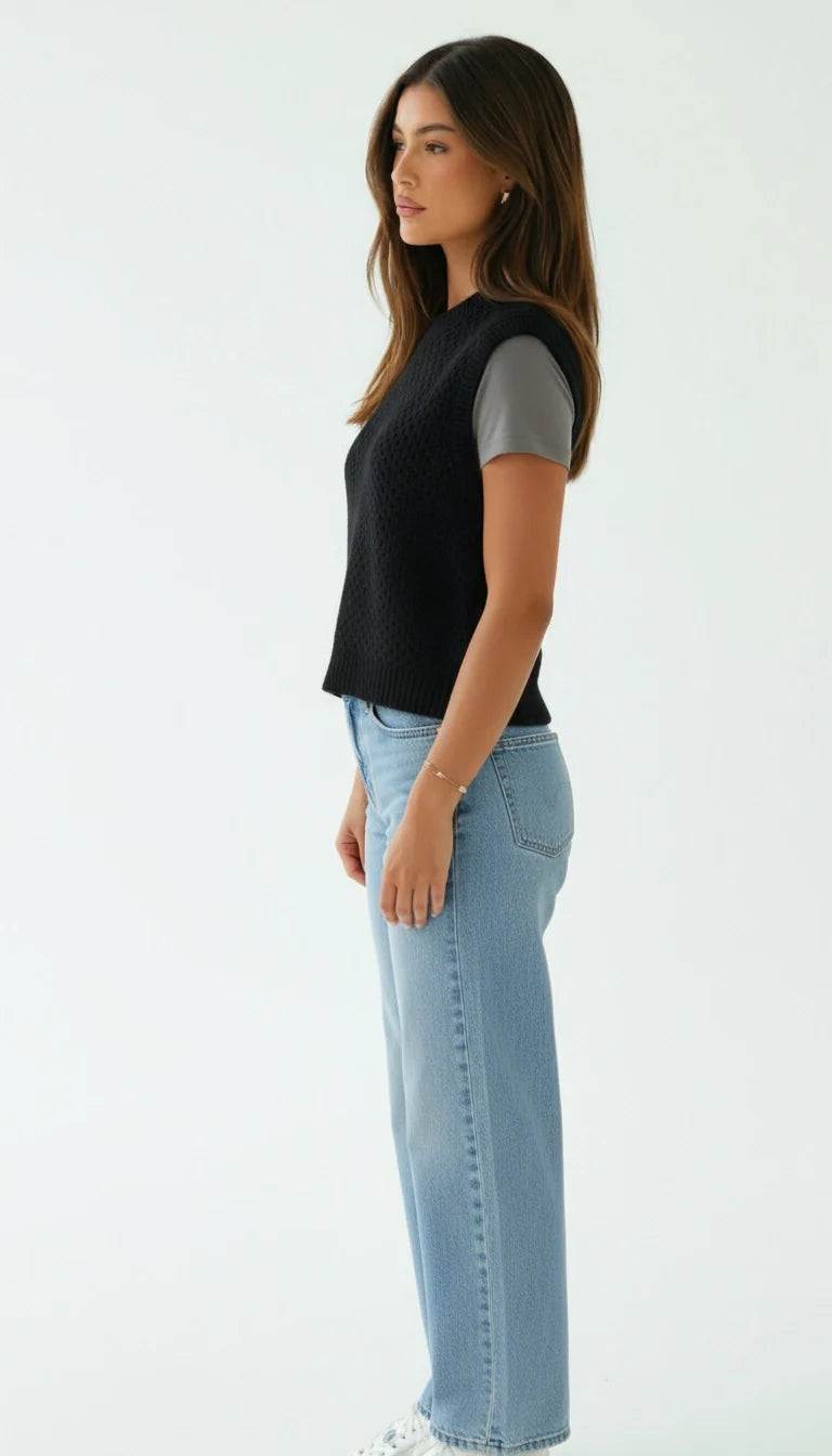 Danique - Mouwloze Gebreide Trui met Ronde Hals