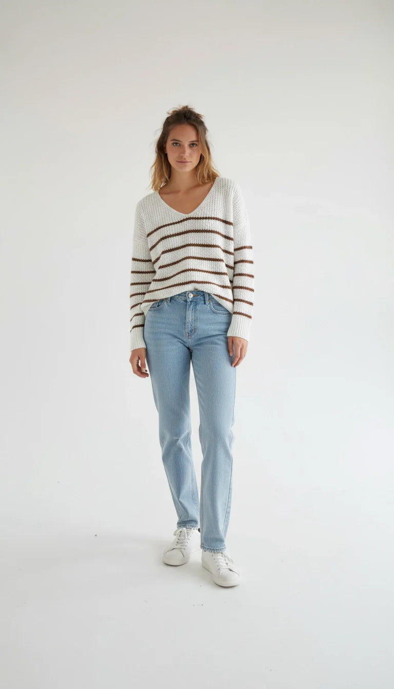 Luna - Gestreepte V-Hals Trui voor de Trendy Vrouw