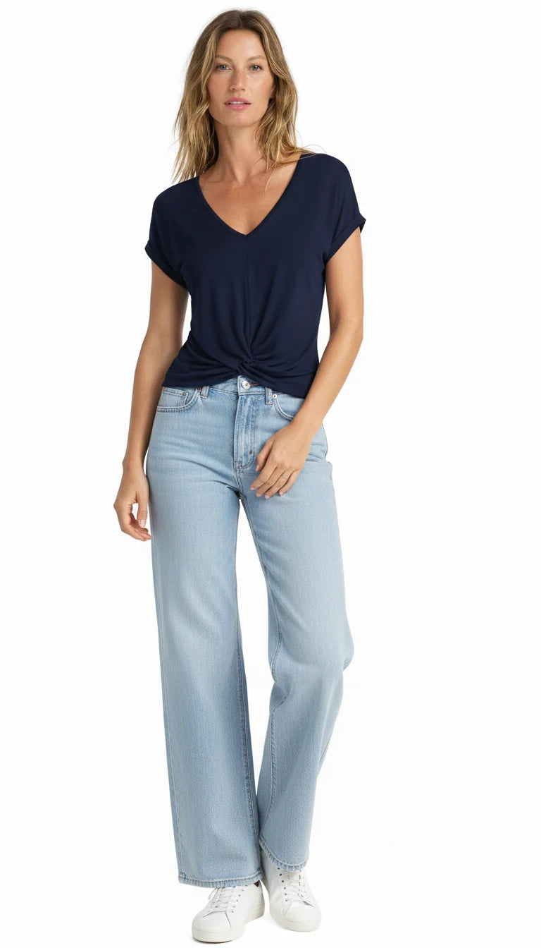 Elin - Casual Gedrapeerde V-Hals Blouse