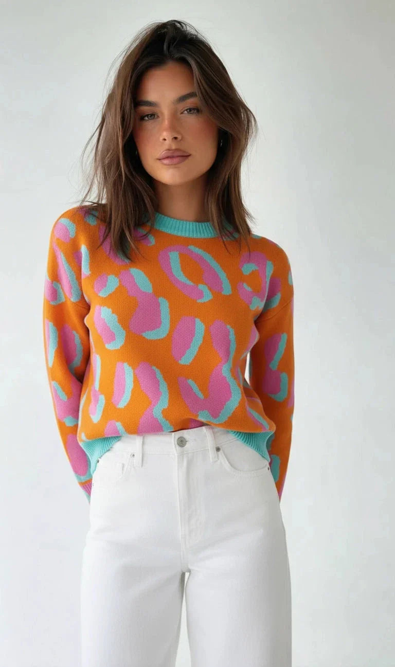 Elouise - Oranje Leopard Pullover