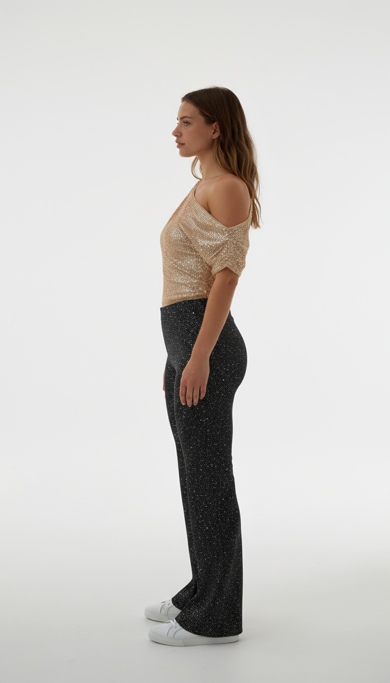 Helisette - One-Shoulder Glitter Top