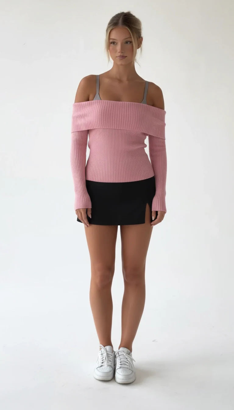 Elena - Off-Shoulder Gebreide Sweater