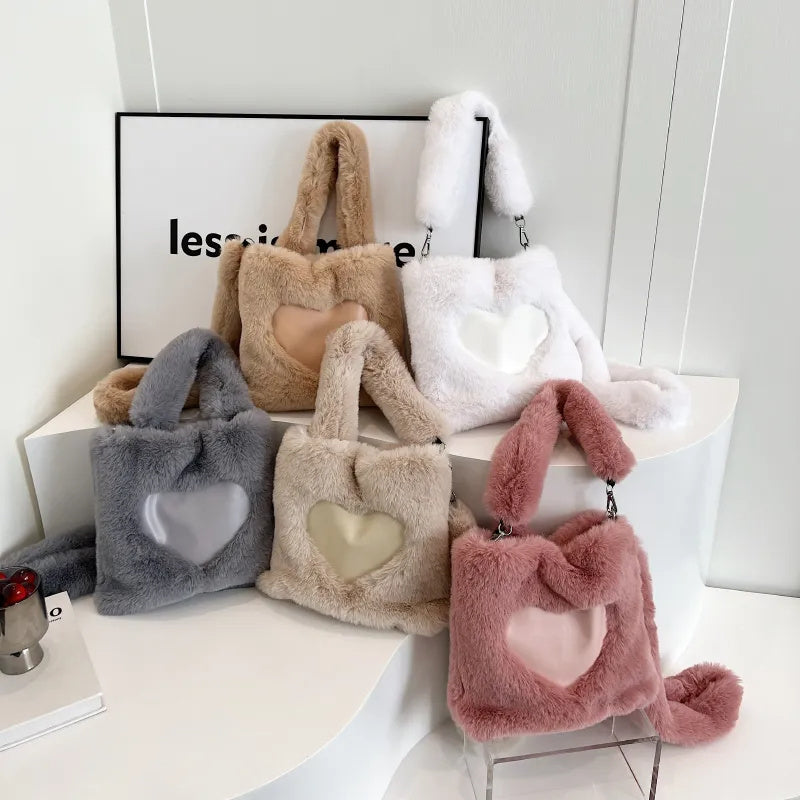 Ellie - Fluffy Hartvormige Tote Bag