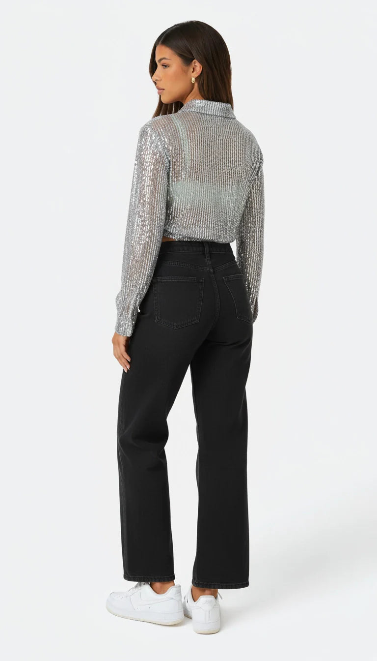 Isa - Glitter Blouse met Knoopsluiting