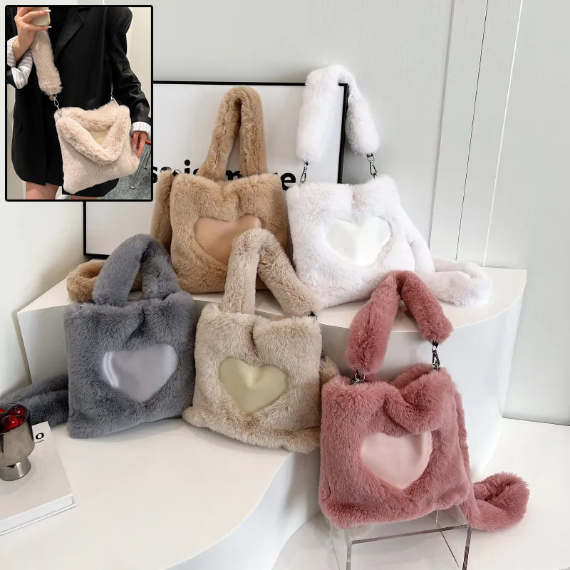 Ellie - Fluffy Hartvormige Tote Bag